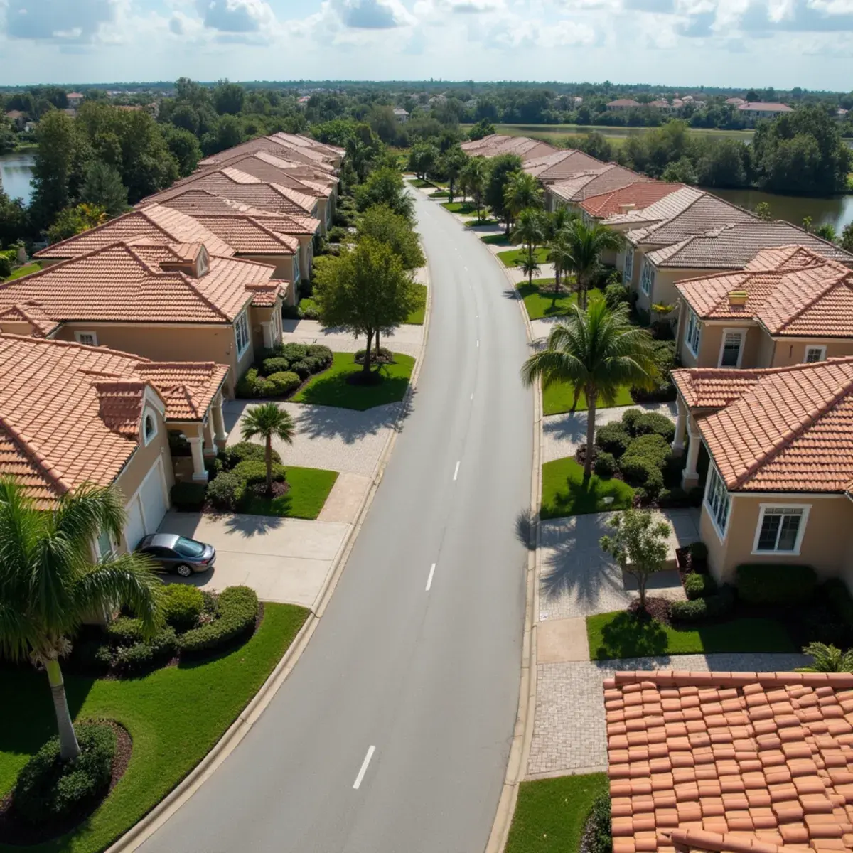 Same-age concrete tile roofs on 1990s and 2000s homes in a Parkland, FL HOA community